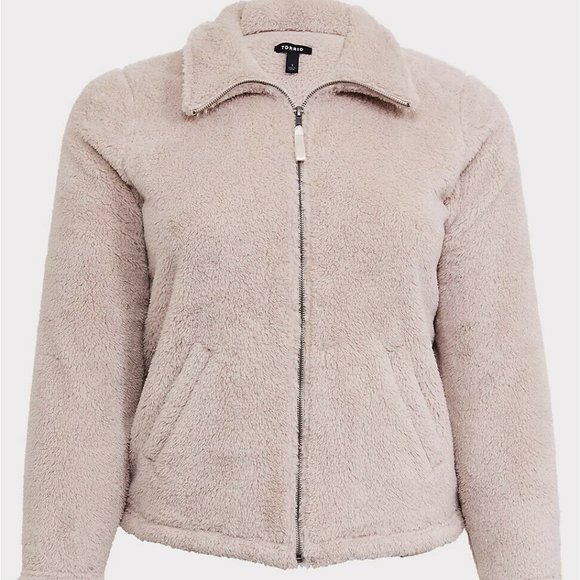 Torrid Tan Faux Sherpa Teddy Jacket Soft Cozy Plush Full Zip Plus Size 2 2X - Picture 4 of 9